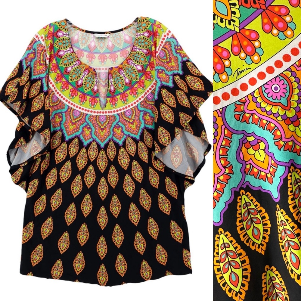 Trina Turk Black Bold Multicolor Print Moroccan Medallion Swim Coverup M